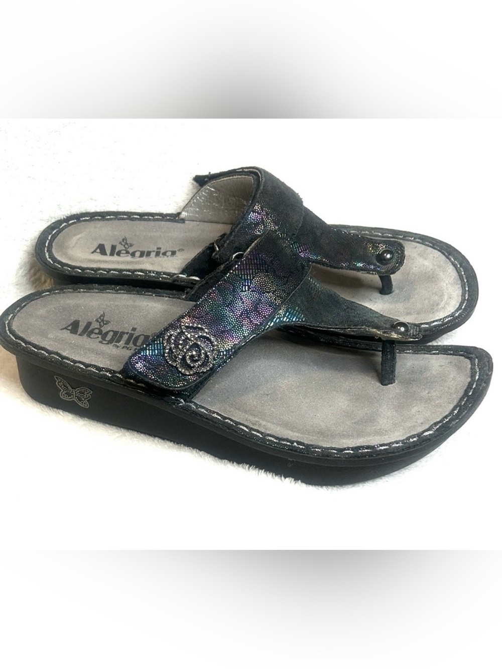 Alegria Carina Leather Black Thong Flip Flop Sandals Women 8 / 8.5 / 38